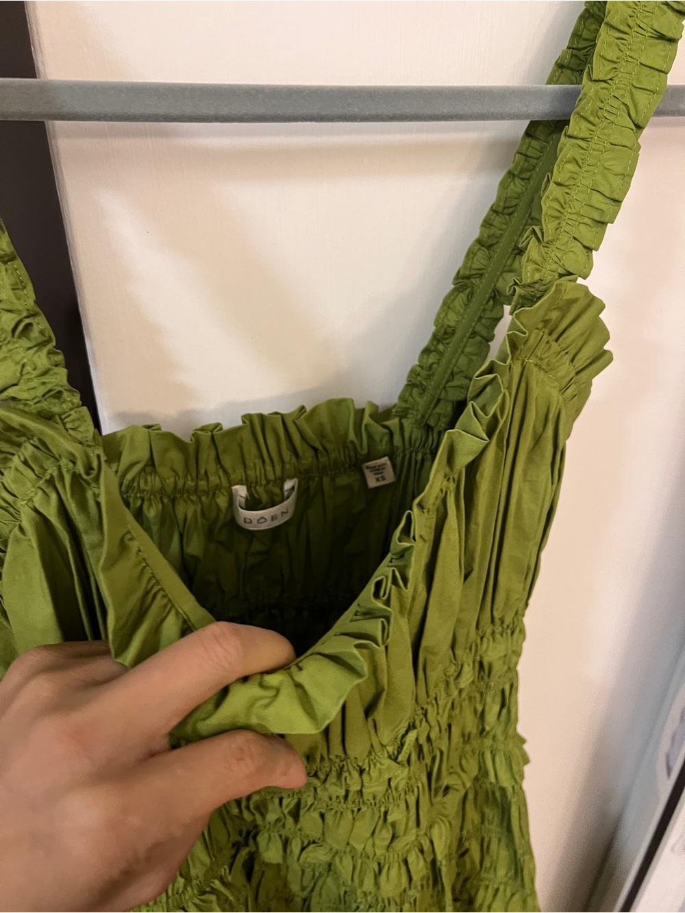 Doen Olive Green Smocked Midi Dress - Picture 12 of 12